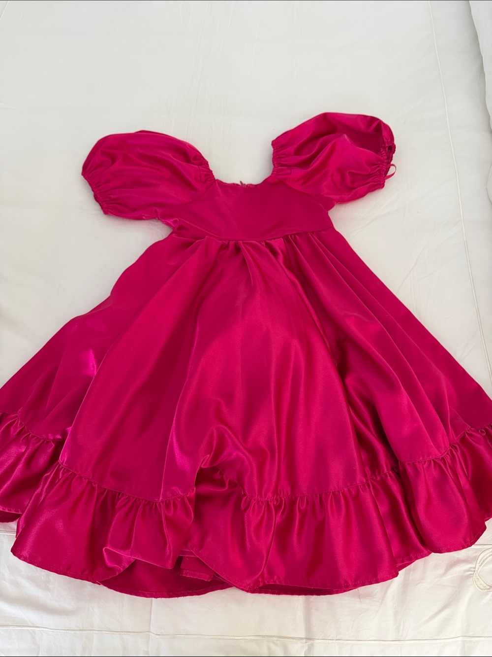 Ivy City Co Hot Pink Satin Puff Sleeve Party Dress